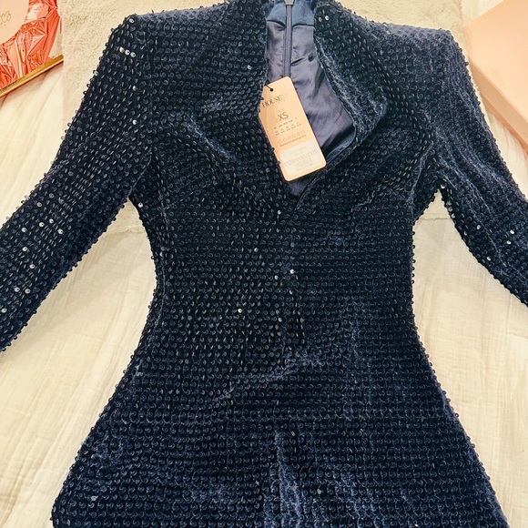 House of CB Navy Sequinned Long Sleeve Dress XS - Picture 4 of 16